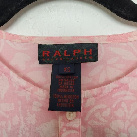 Ralph Lauren Floral Cotton Top Size XS Floral Half Button 3/4 Sleeve Pink FLAW - Picture 3 of 10